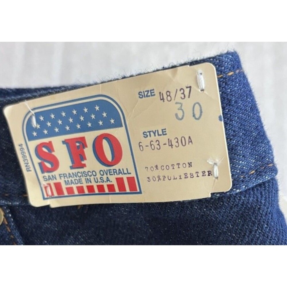 Vintage SFO San Francisco Overall Jeans Made USA NWT W48 L30 Blue - Picture 2 of 13